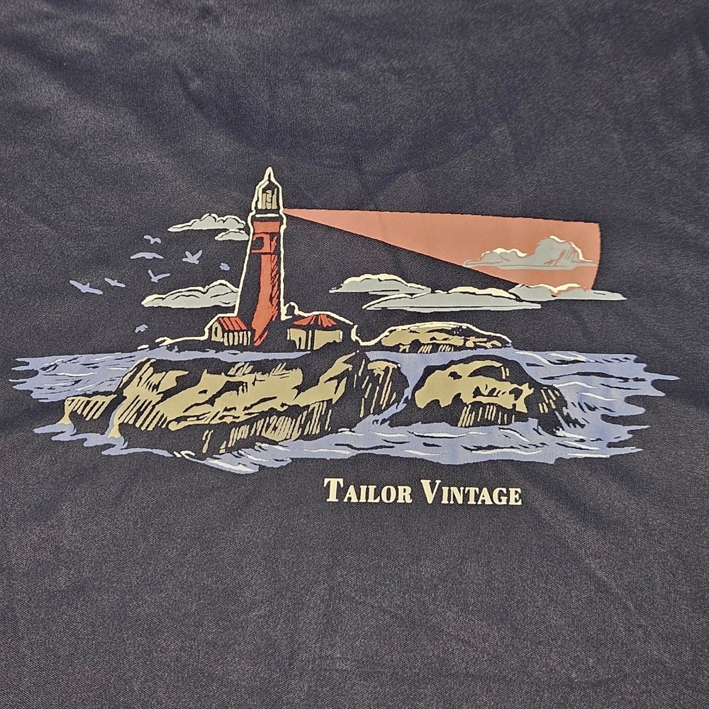 Tailor Vintage Performance Shirt Mens XL Navy Blue Long Sleeve Lighthouse UPF 50